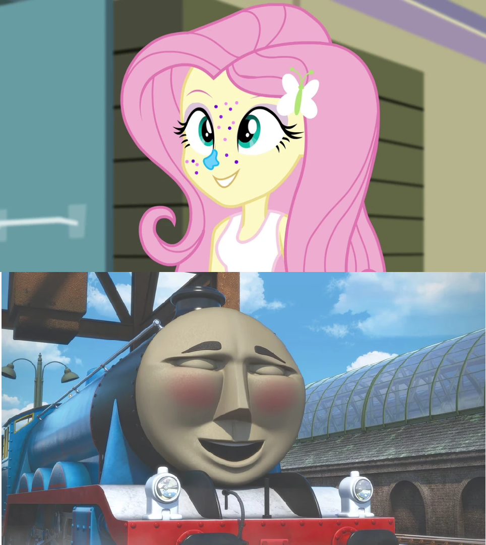 Gordon laughs at Fluttershy's messy face