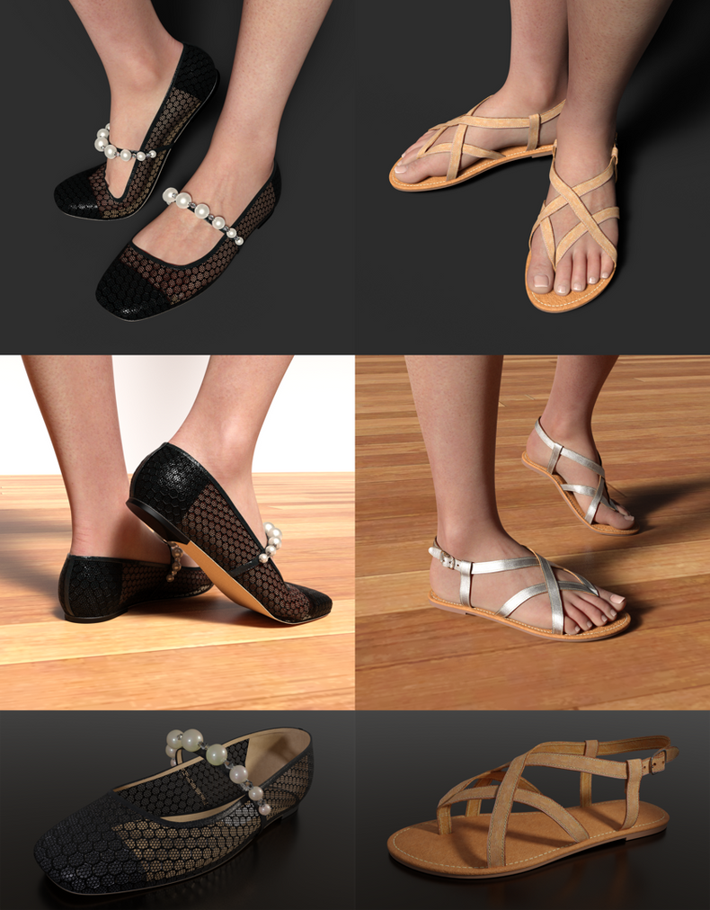 Ballet flats and Basic Thongs for G8F and G8.1F by EvanDuuh on