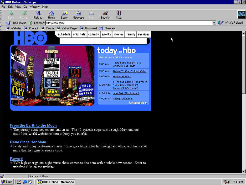 HBO website in 05/06/1998 (Windows) by Zebede2000 on DeviantArt
