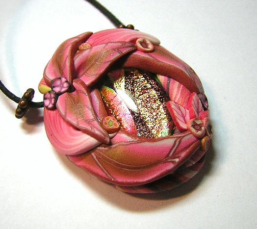 Polymer Clay and Dichroic Glass Pendant