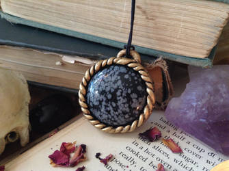 Sculpted Snowflake Obsidian Amulet