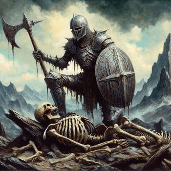 Skeleton knight in the mountains