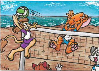 ACEO Commission - Beach Volleyball THROWDOWN