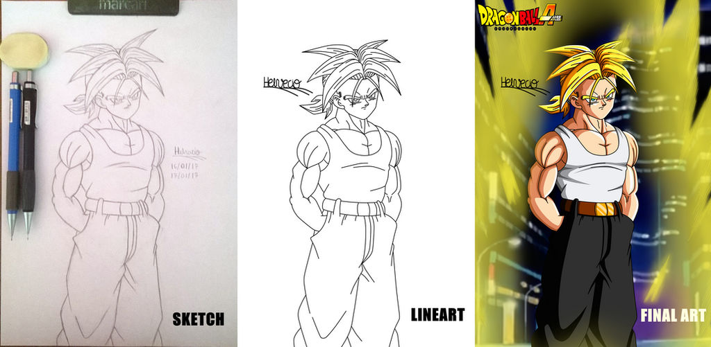Steps of a fanart (Trunks ssj DBA) by HelvecioBNF on DeviantArt