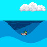 Duck riding the waves