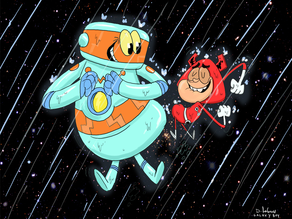 galaxy boy and robot dancing