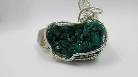 Dioptase Geode Pendant in Sterling Silver Wire