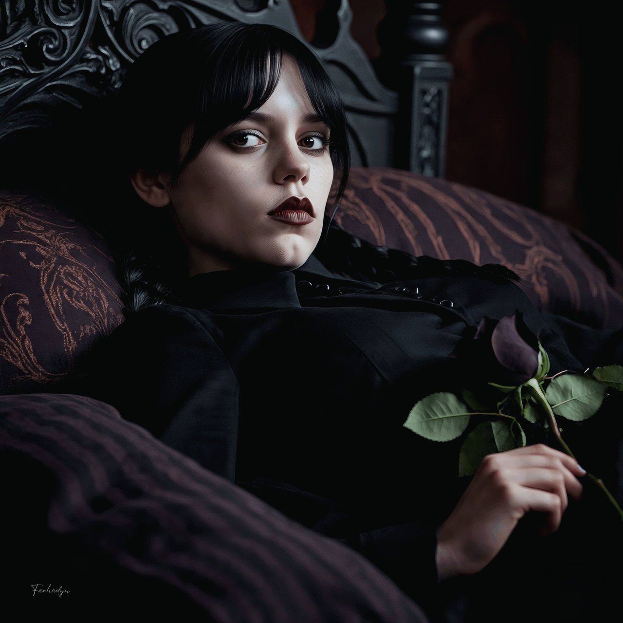 Wednesday Addams lying on Bed