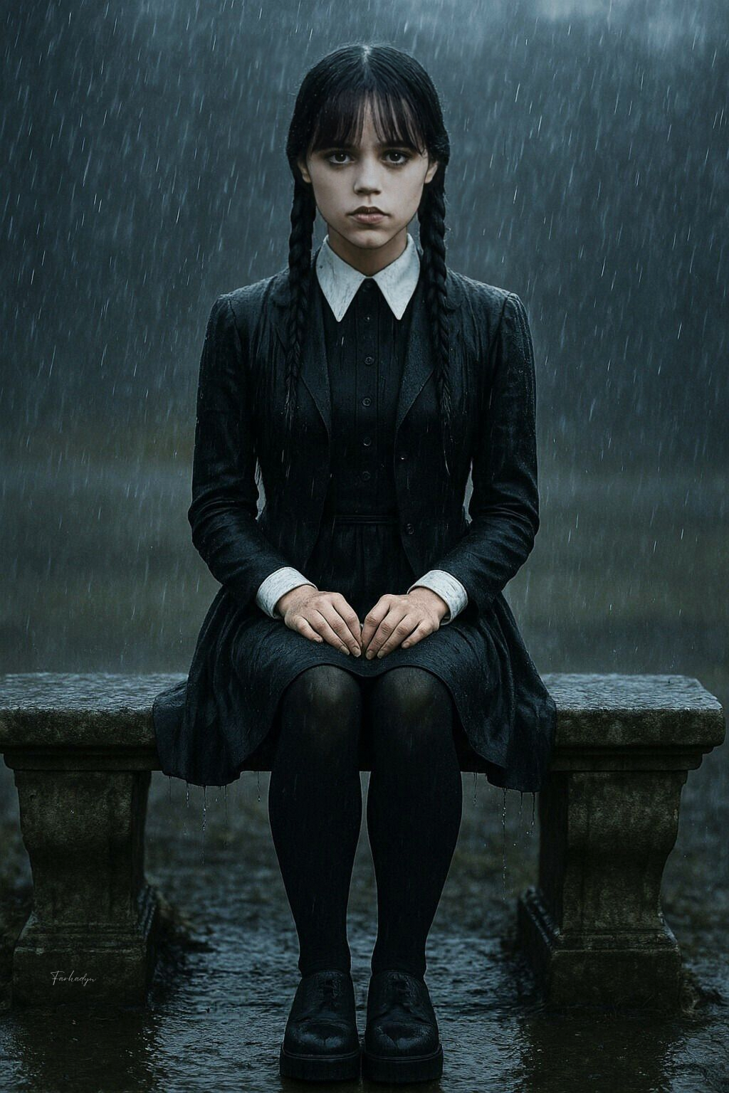 Wednesday Addams Rain Portrait