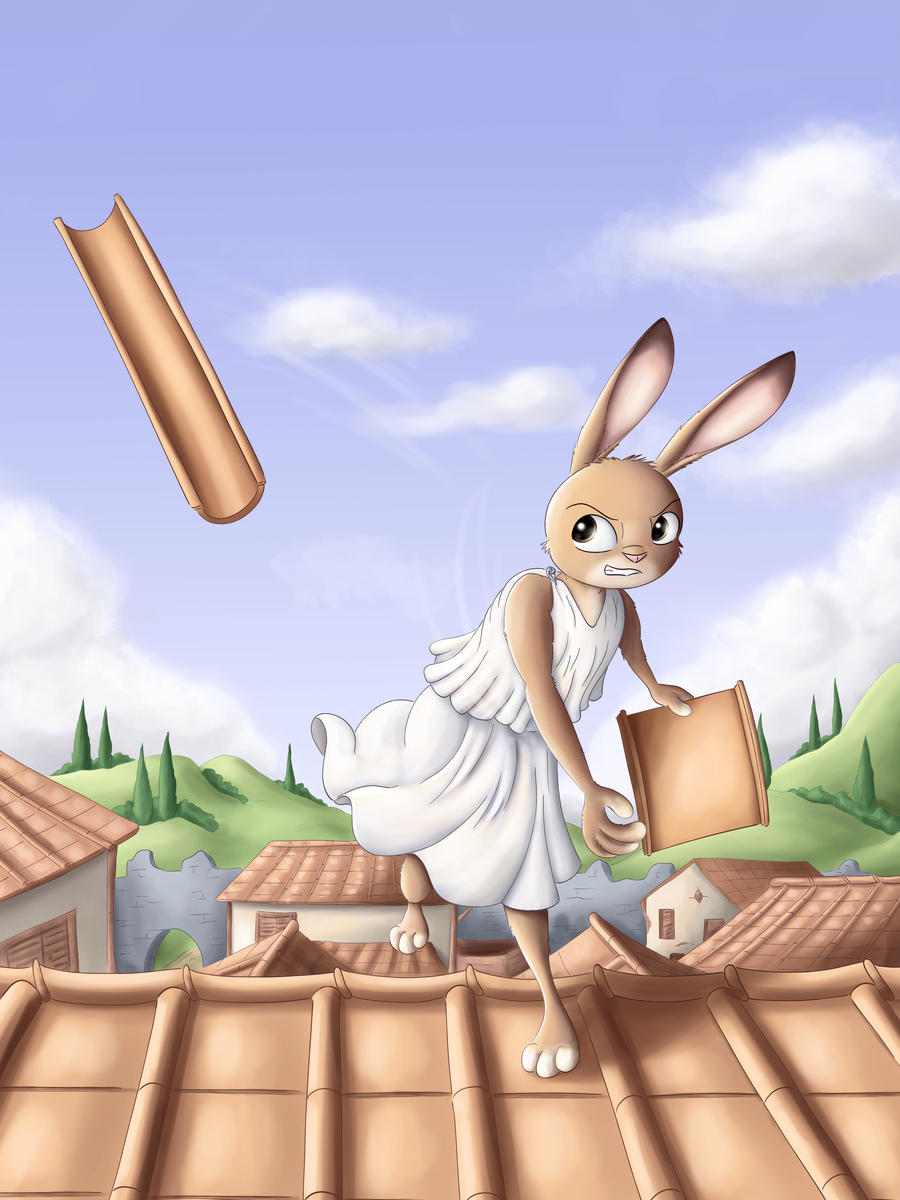 Warrior rabbits - Roof tile thrower by JoenSo on DeviantArt