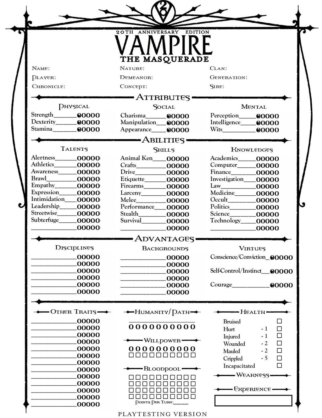 Vampire The Masquerade Character Sheet - Fill and Sign Printable