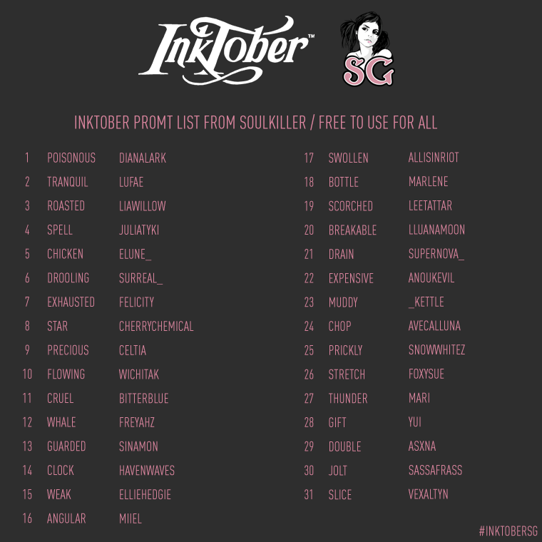 Inktober Soulkillers promt list 2018 by BloodyWing