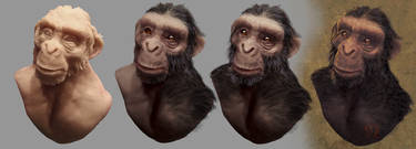 Chimpazee sculpted bust then photoshop tweaked