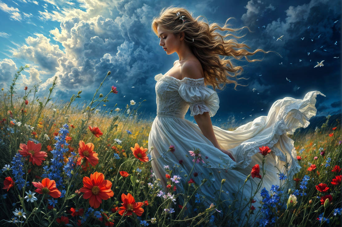 Woman Rabbit Meadow Girl in the meadow. by Lietuciennica on DeviantArt