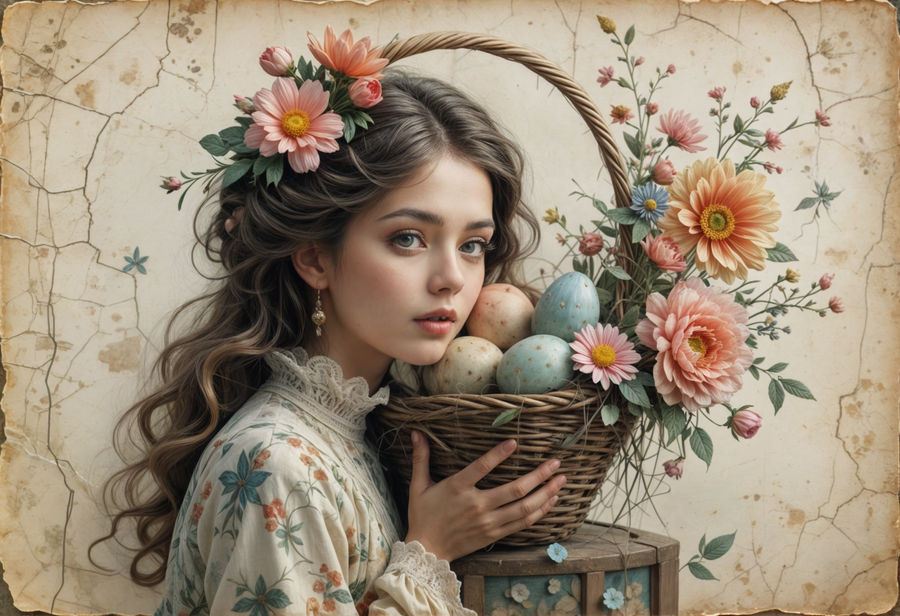 Vintage postcard. Easter basket. by Lietuciennica on DeviantArt