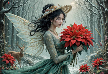 Christmas fairy with a bouquet