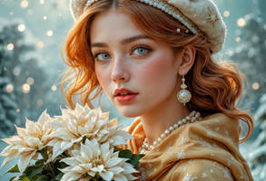 A girl with a bouquet of poinsettias