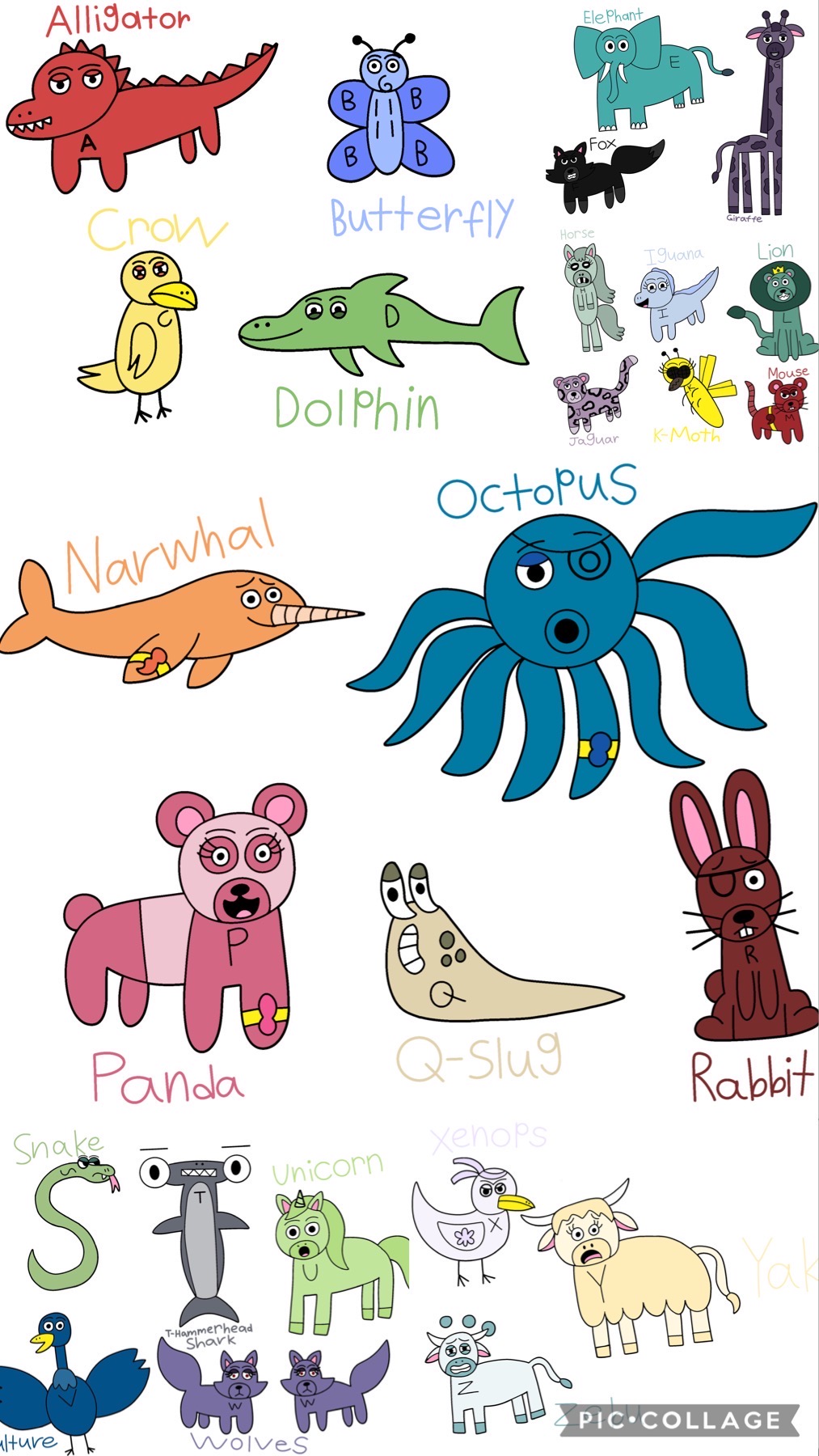 Alphabet Lore characters as animals by kendallannnguyen on DeviantArt