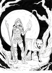 Druid Woman with Wolf