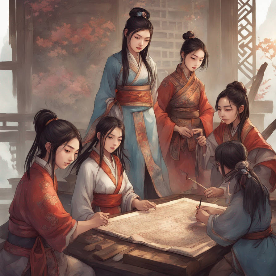 female teacher with students in ancient China by narnold1961 on DeviantArt