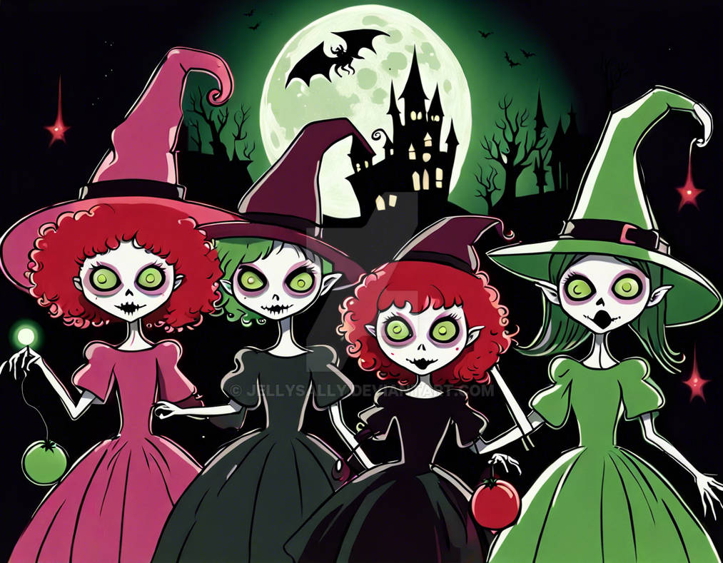 Four Spooky Witches In Mode Of Tim Burton Erupt By Jellysally On DeviantArt four-spooky-witches-in-mode-of-tim-burton-erupt-by-jellysally-on-deviantart