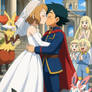 everyone is cheering at ash and serena's wedding