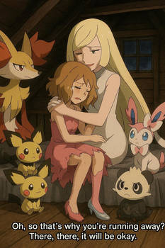 lusamine hugs a heartbroken serena