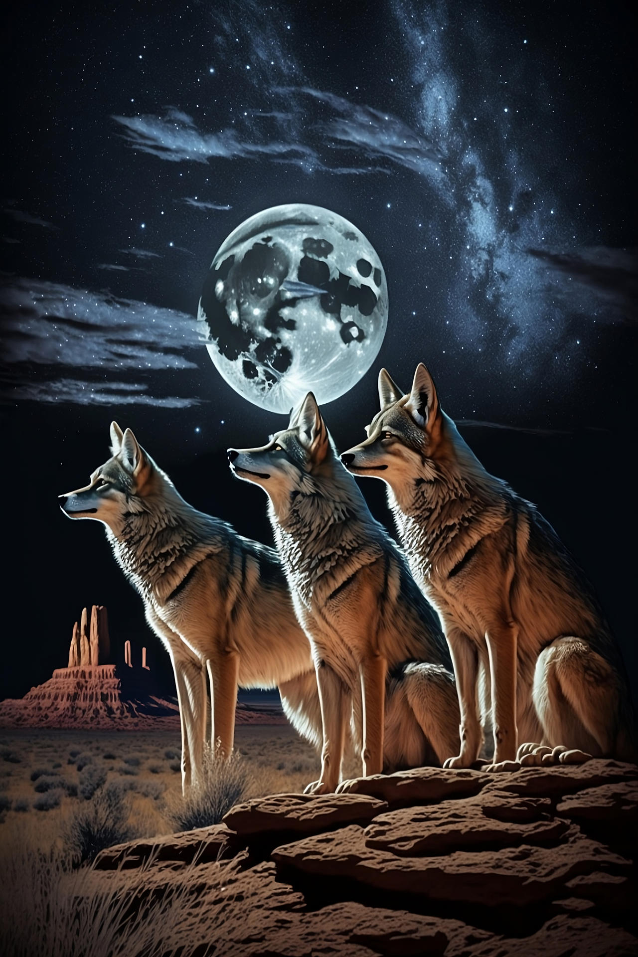 Coyotes howling at the moon in the desert by ArtfulAbode on DeviantArt