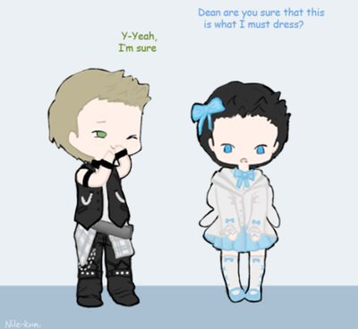 Day 15: In a different clothing style (Destiel) by Nile-kun
