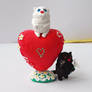 Mini white and black cat on a heart,handmade