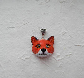 Fox pendant of polymer clay, handmade