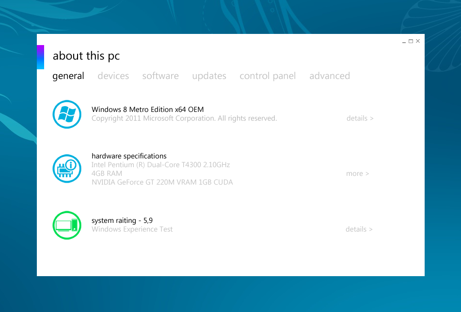 Metro UI About This PC