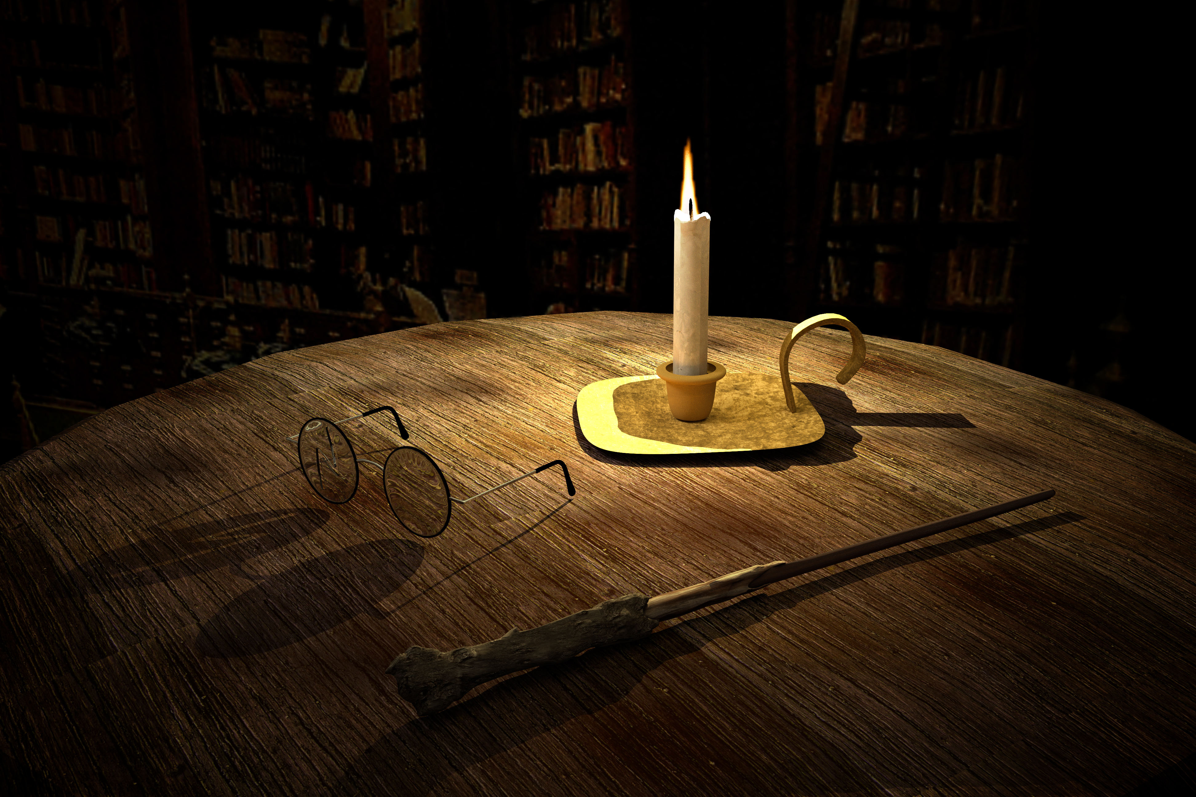 3D Hogwart's library inspired scene