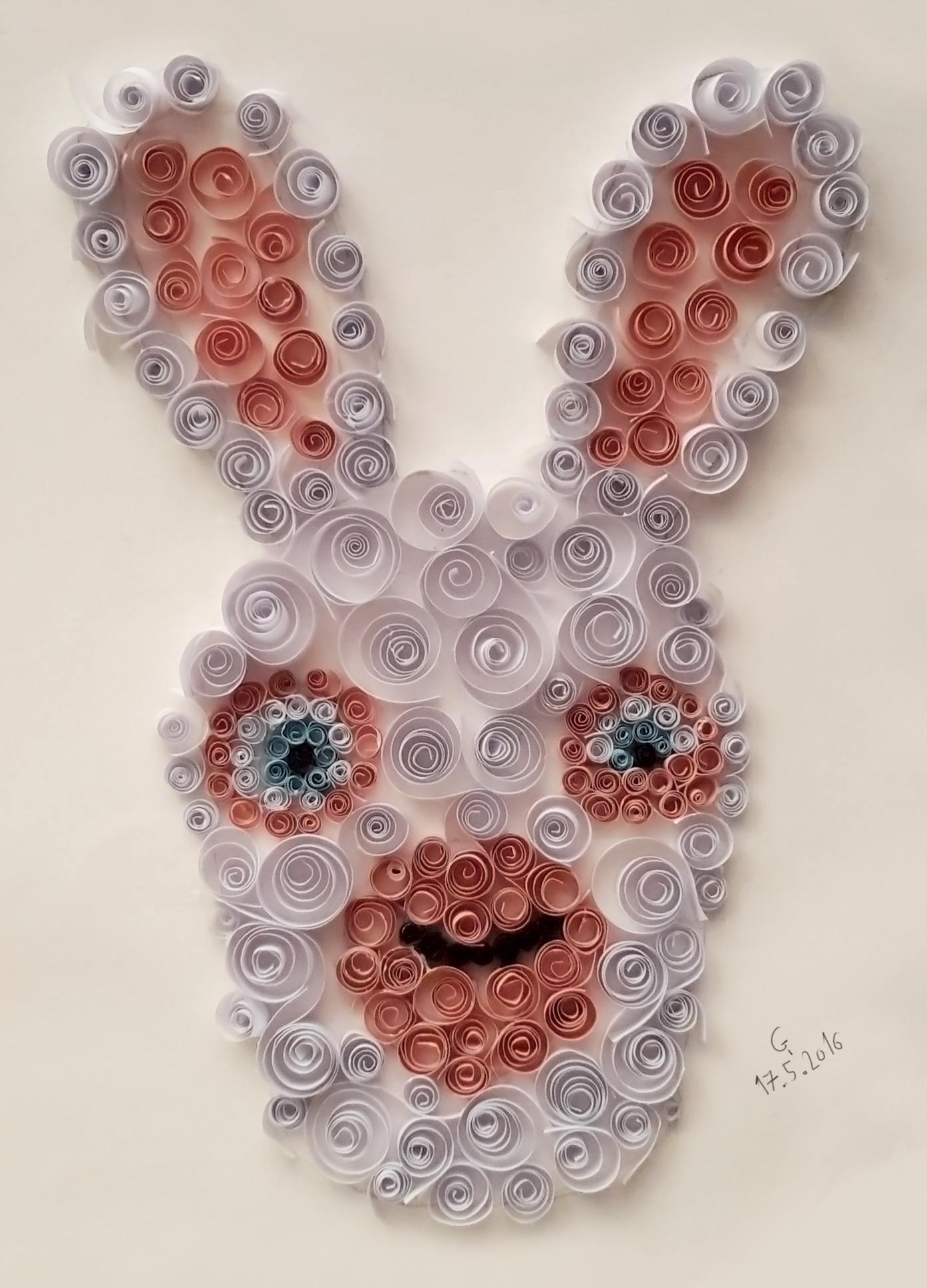 Raving Rabbid swirls paper art