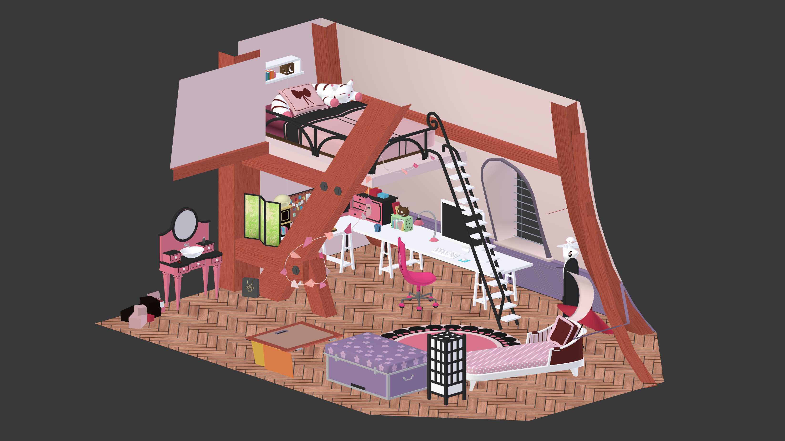 3D scene Marinette Ladybug room WIP2