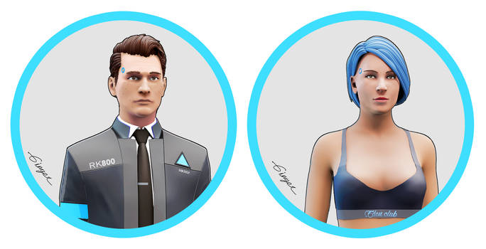 Connor and Traci 3D busts illustrations DBH