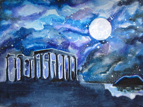 The Temple of Poseidon Against the Moon