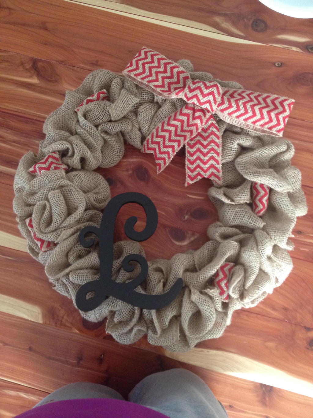 Red Chevron Burlap Wreath