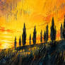 Cypress Trees at Sunset