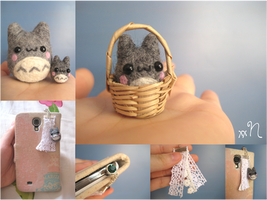Miniature Felted Totoro Phone Charm
