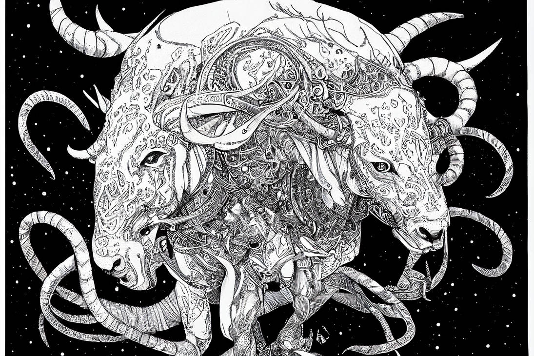 Taurus Line Work CFORS zodiac taurus line art gothic 8k intricate A by CFORS-2022 on ...