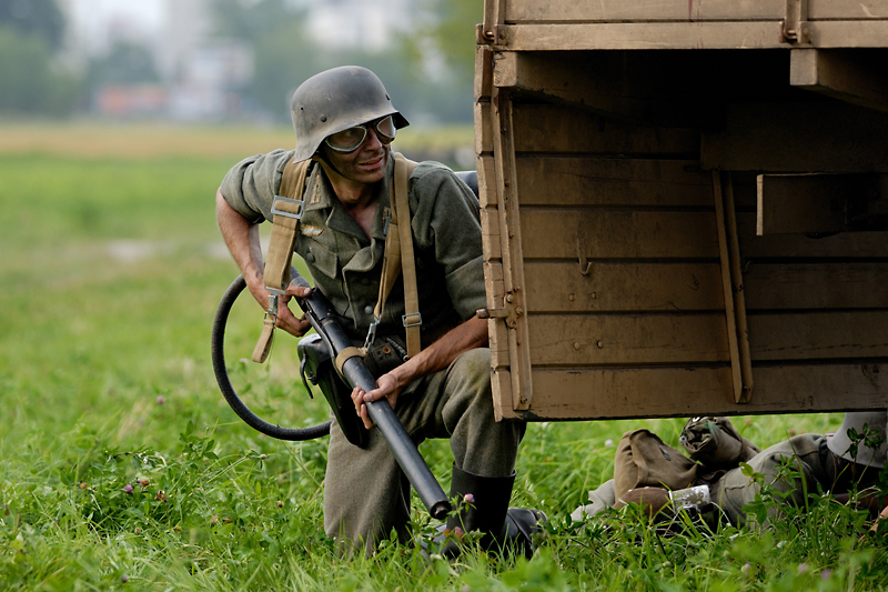 German soldier with flamethrow