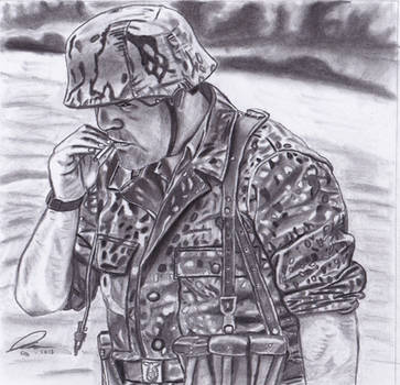 Smoking Waffen SS soldier