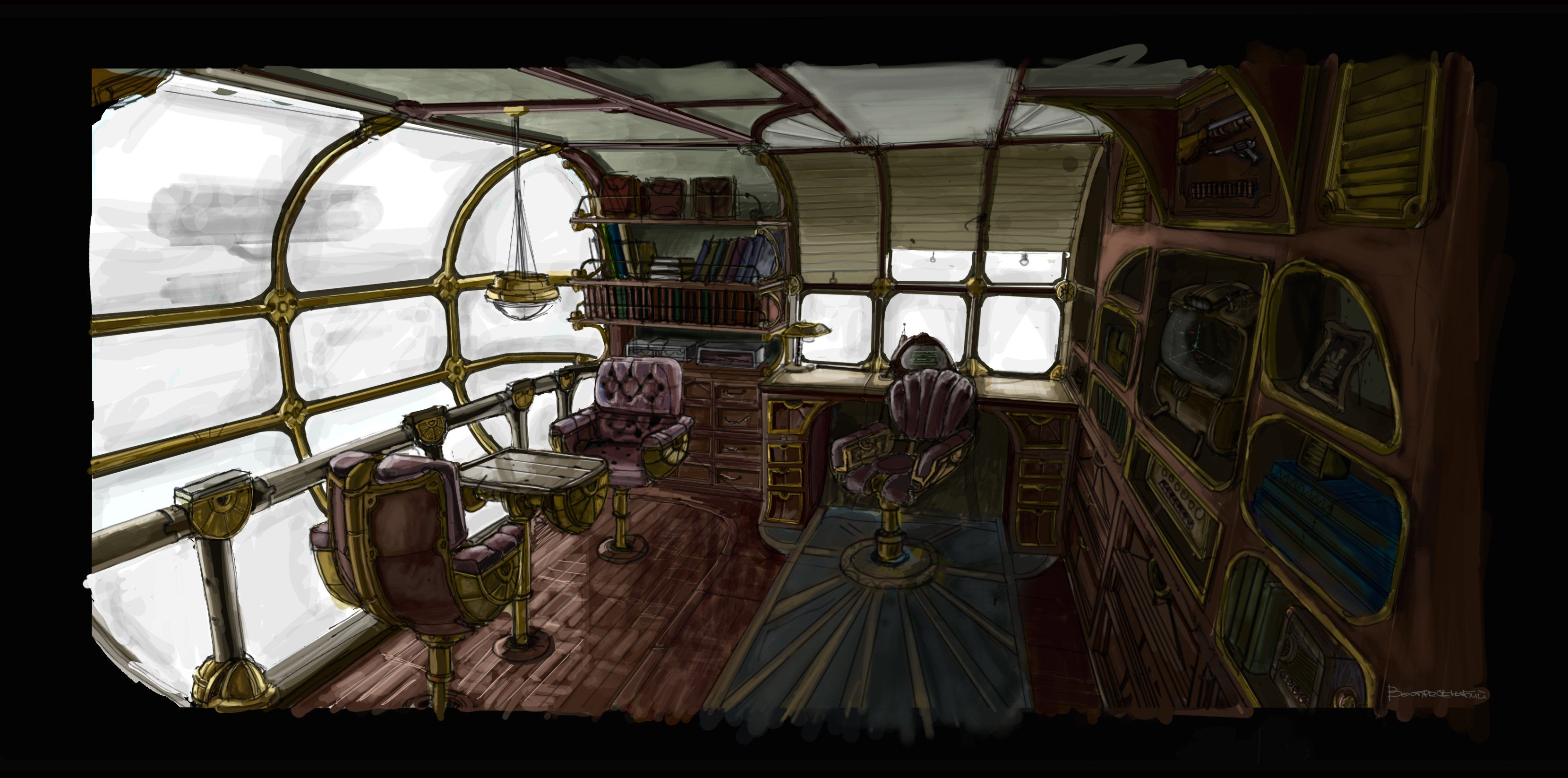 steampunk ship interior