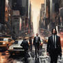John wick walking through the dark streets of new