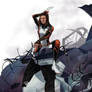 Laura kinney X-23 on top of a defeated Sentinel