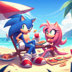Sonic and Amy on a beach date