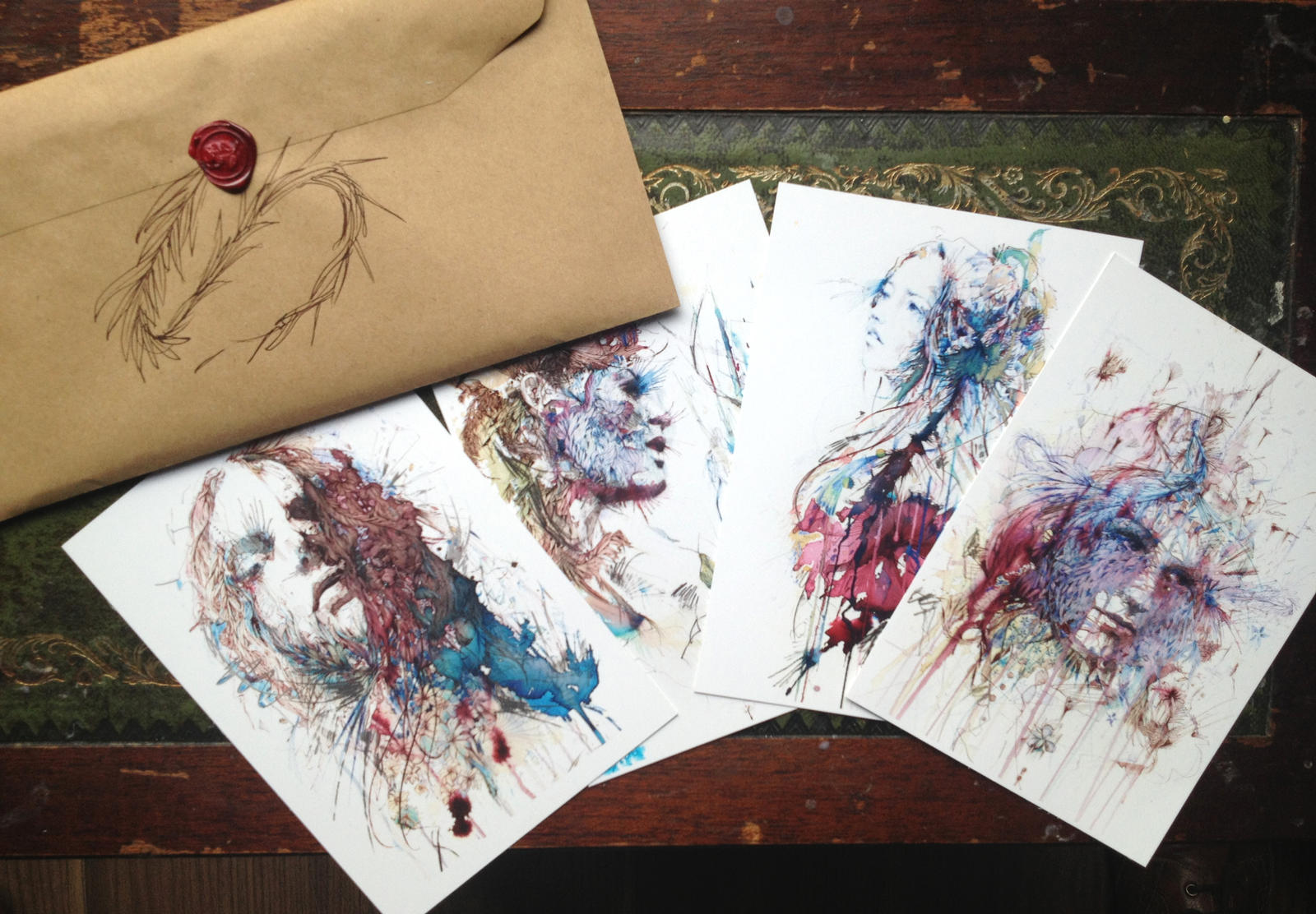 Hand Drawn Envelope with Ltd ed Signed Cards