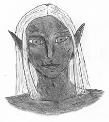 Mazarun - face of a drow - B/W version