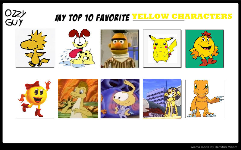 Top Ten Favorite Yellow Characters by Tatsunokoisthebest on DeviantArt